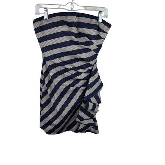 BCBGMaxAzria Dresses & Skirts - BCBG Maz Azria Reya Striped Strapless Mini Dress Size Small Navy Tan